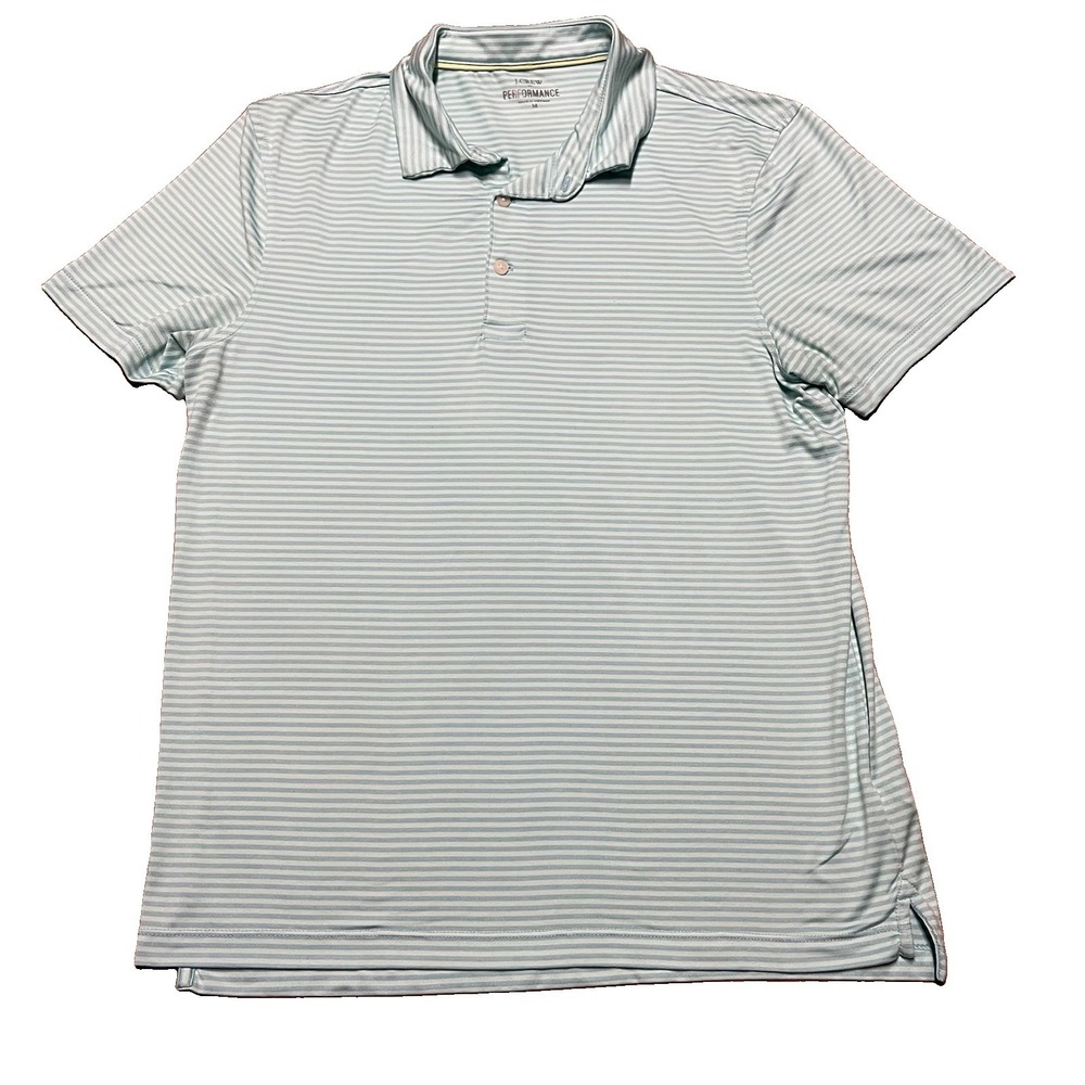 J Crew Performance Polo Shirt Mens Medium Short Sleeve Teal Striped Golf Stretch